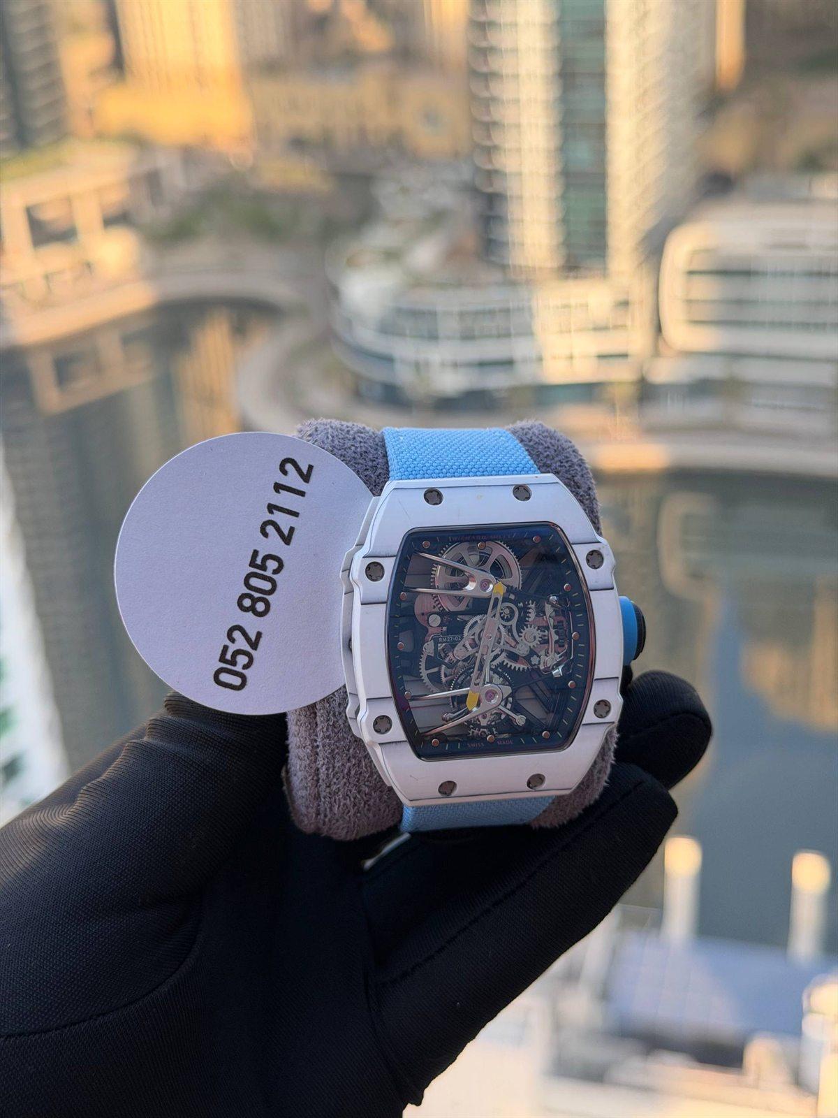 Richard Mille Skeleton Tonneau Watch in White & Sky Blue