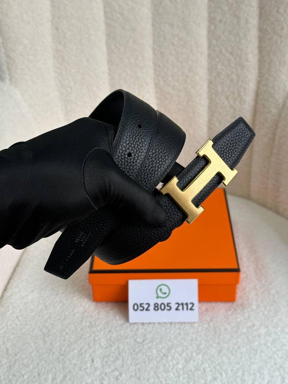 Hermès H Belt in Black with Gold Buckle