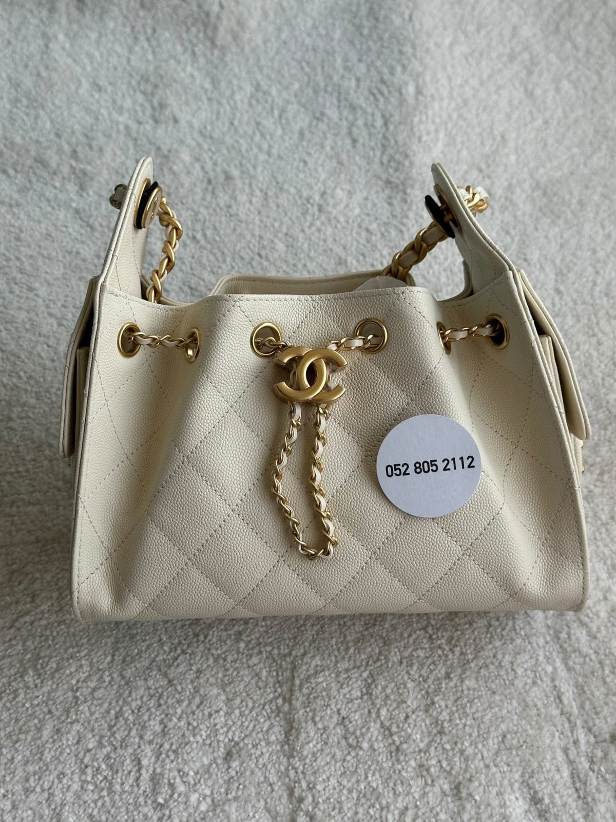 Chanel Quilted Drawstring Bag in Ivory