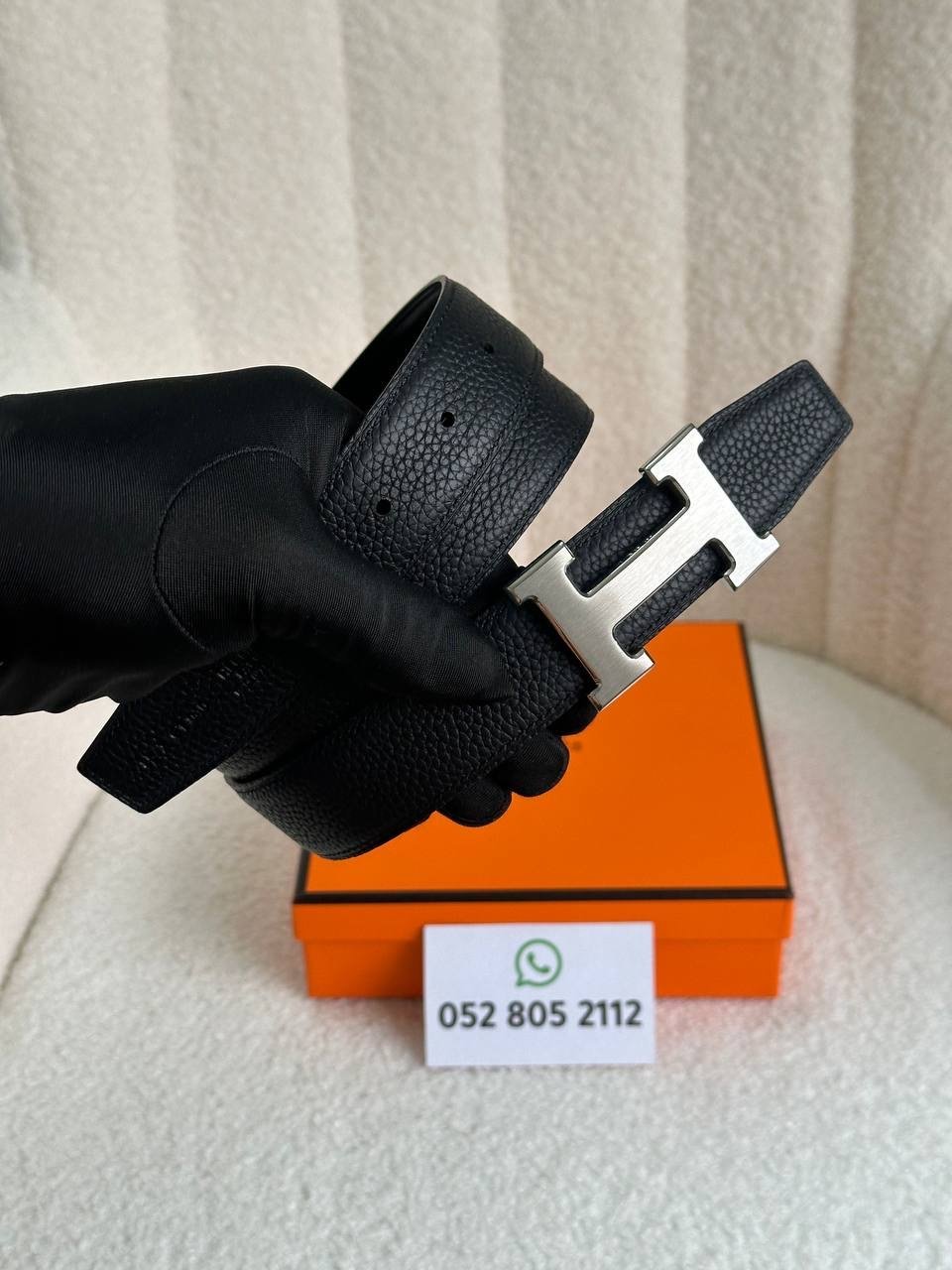 Hermès H Belt in Black with Silver Buckle